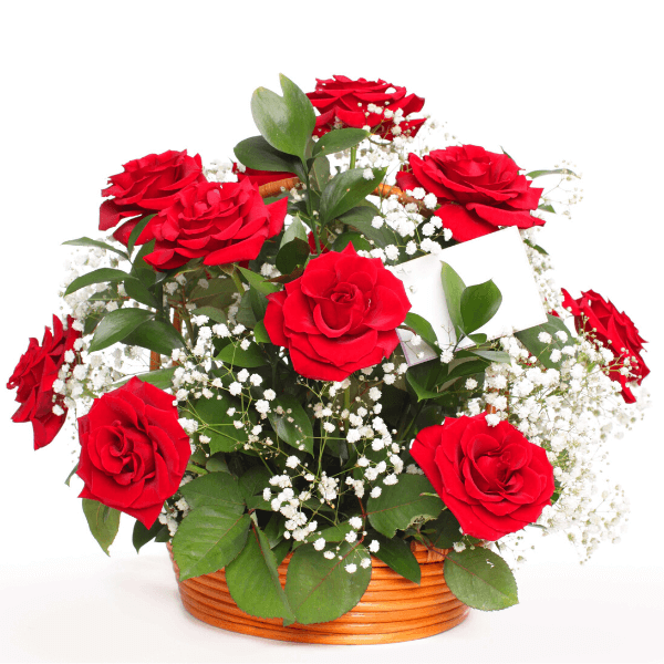 A classic rose arrangement in a basket