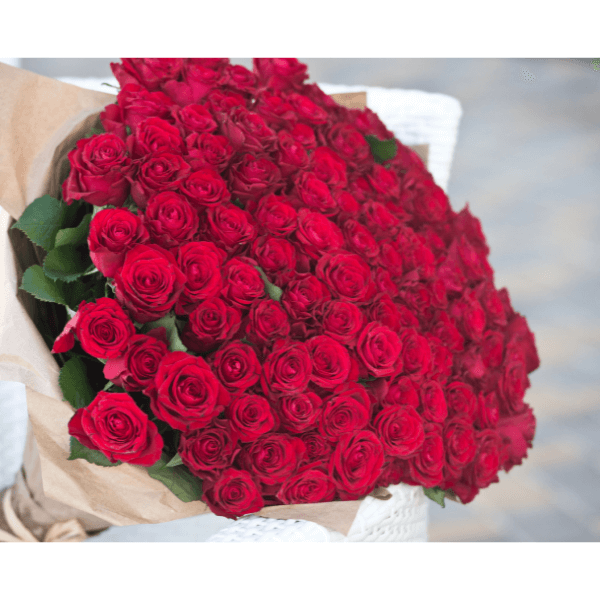 A bouquet of 100 roses - a huge bouquet of red roses